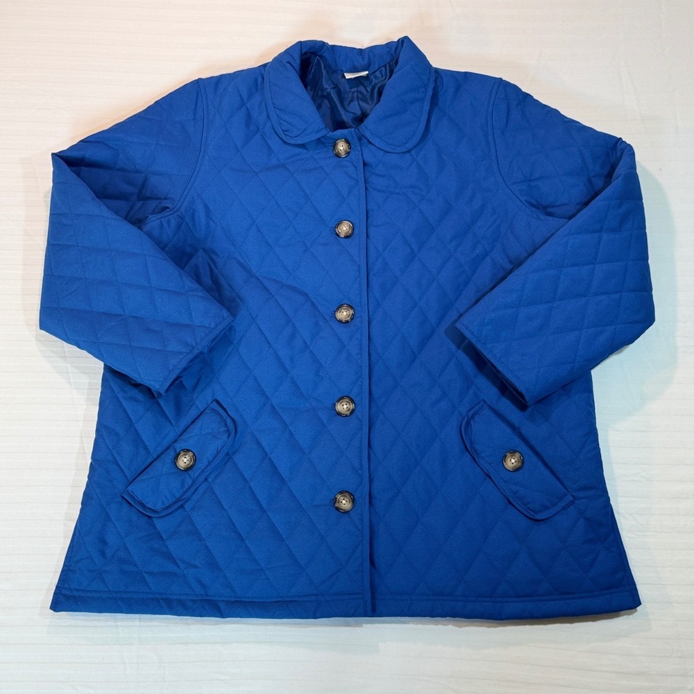 Blue Quilted Puffer Jacket Coat Diamond Stitch Collared XL Petite - Picture 3 of 7